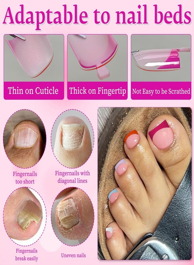 LuckForever 180pc French Tips Press on Toenails Women Glue on Toe Nails, Colorful French Fake Toe Nails Press ons Nail Square Acrylic Press on Toes Nail Tips Artificial Stick Toenail Tip 6 Colors - Image 4
